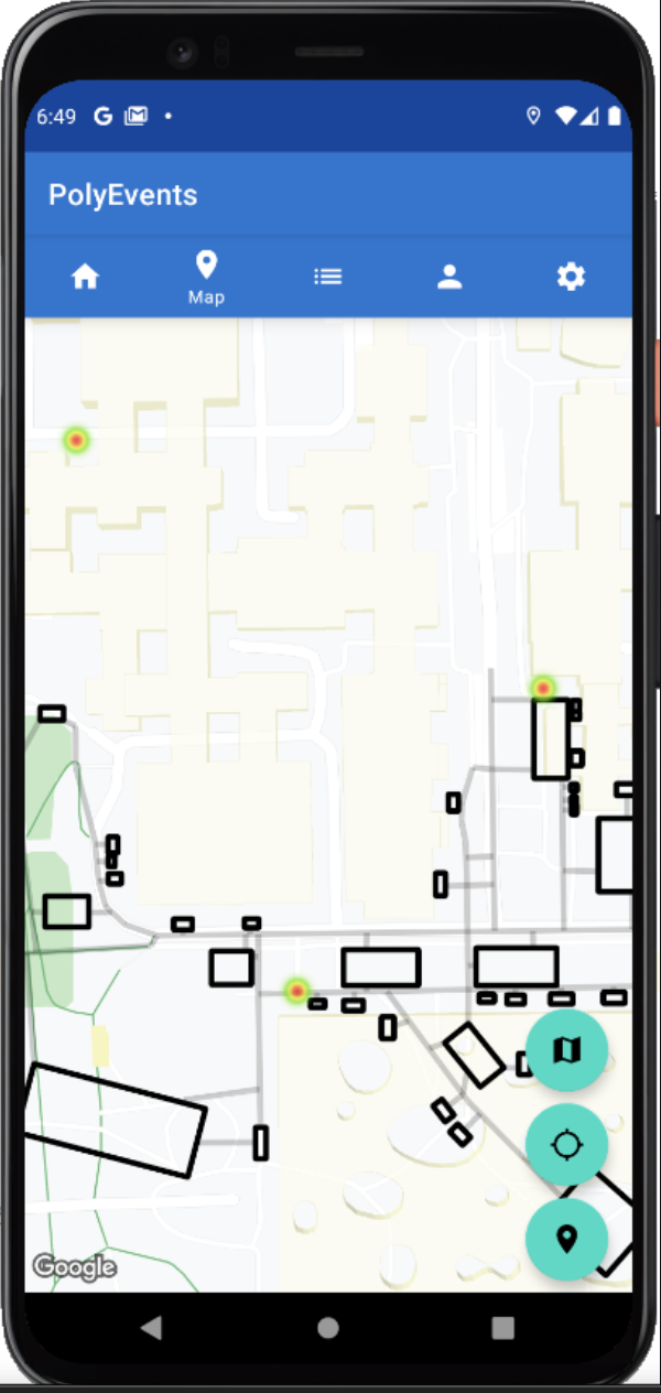 Campus map with event pins